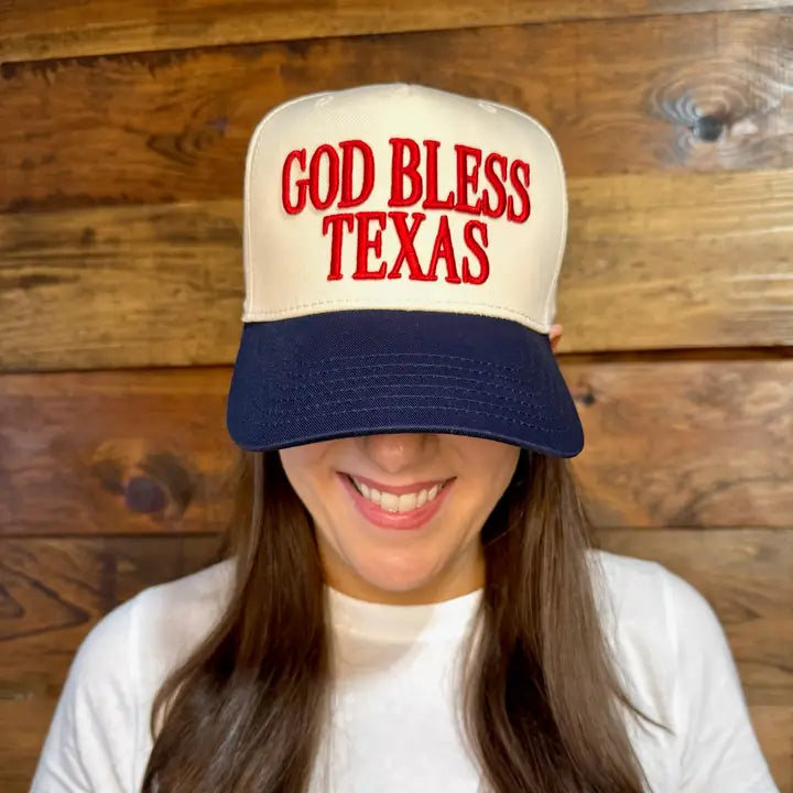 God Bless Texas Puff Embroidered Trucker Hat