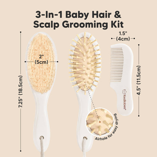 KeaBabies Baby Hair Brush and Comb Set: Vanilla