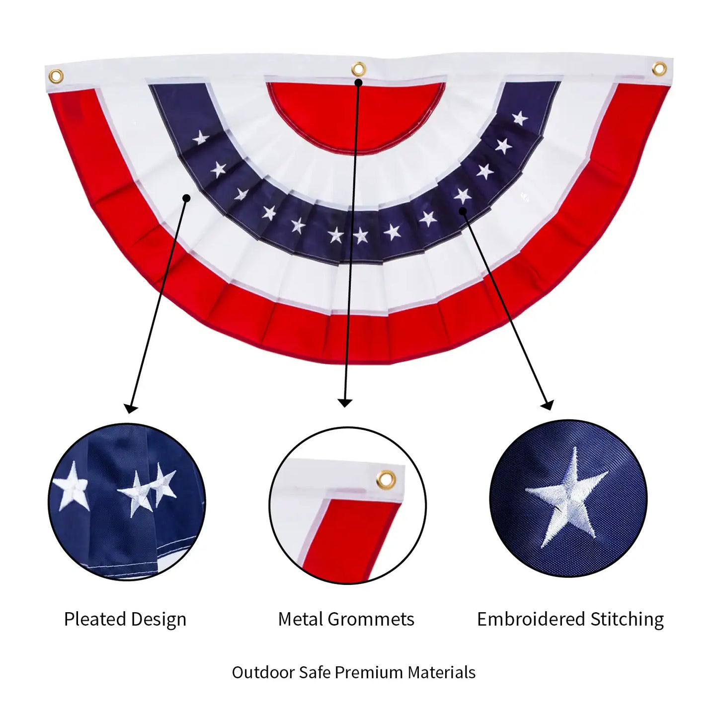 Low And Hearth Large Half Round Patriotic Americana Flag with Embroidered Stars