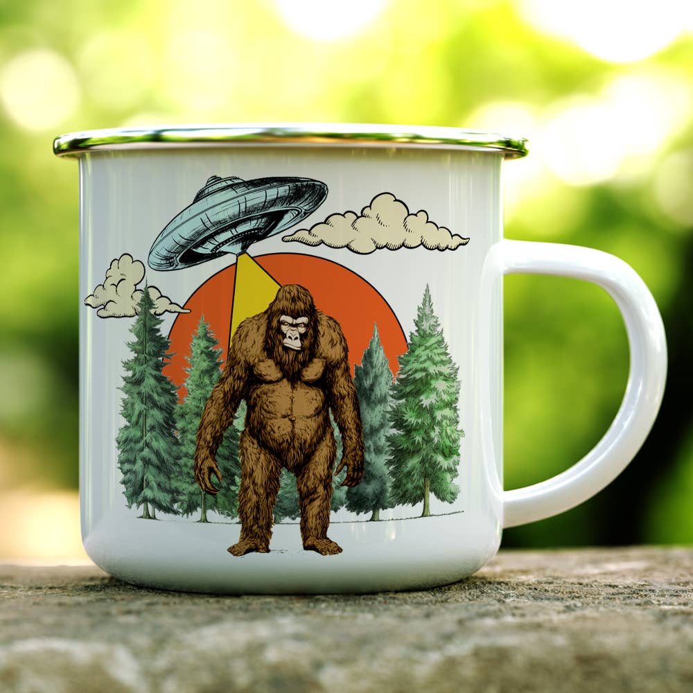 Bigfoot UFO Enamel Camp Mug