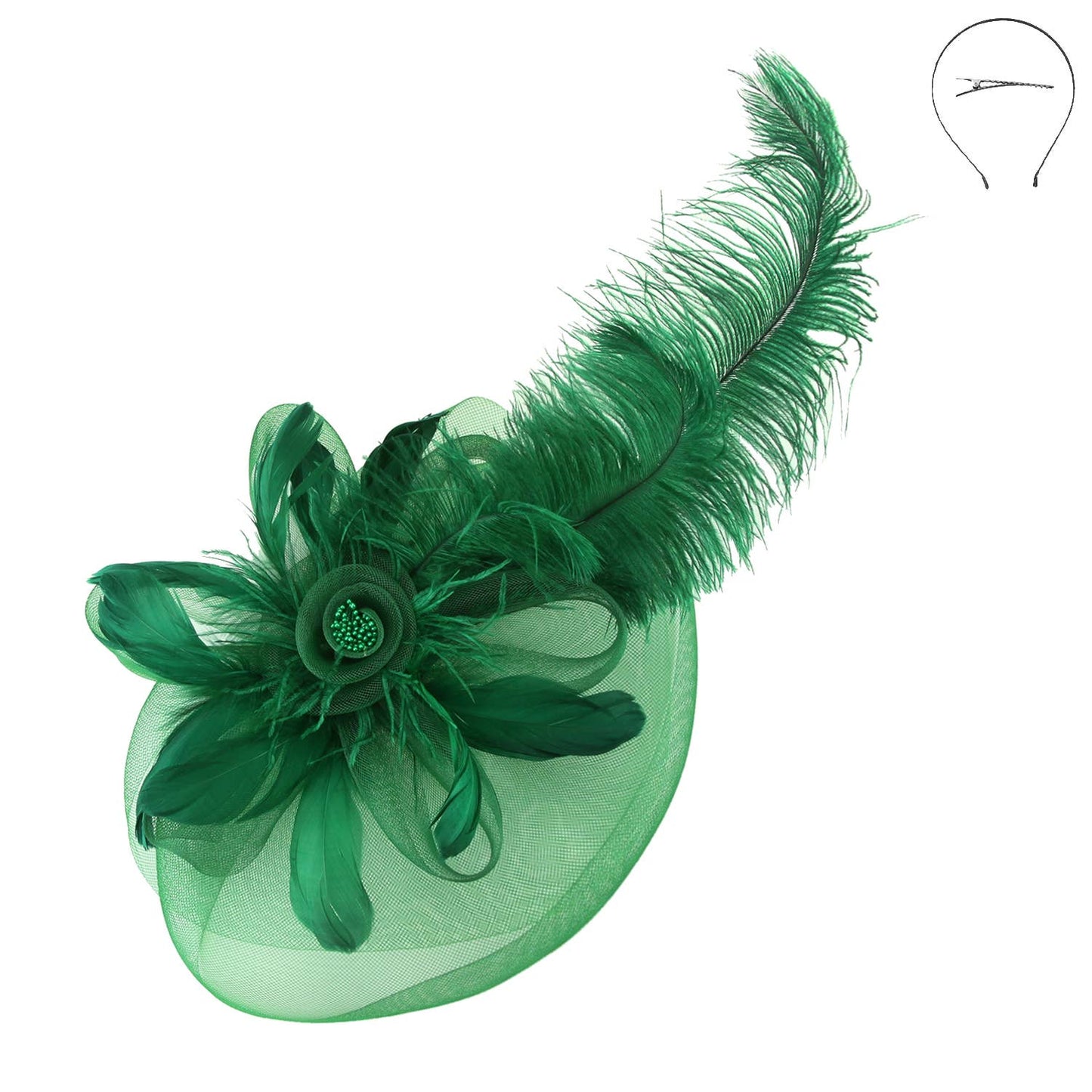 Flower Center Veil Feather Fascinator