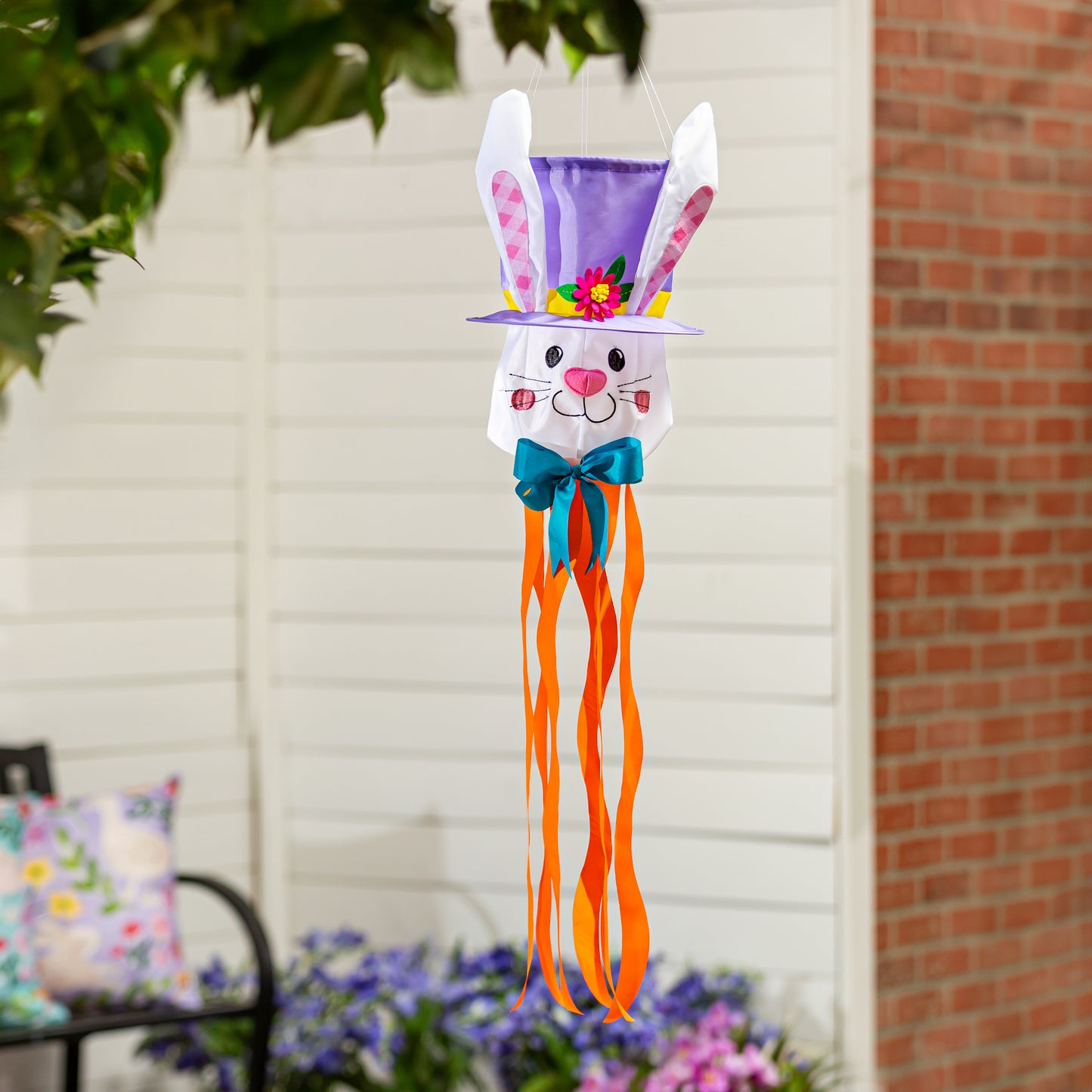 Happy Easter Floral Hat Bunny Applique Windsock