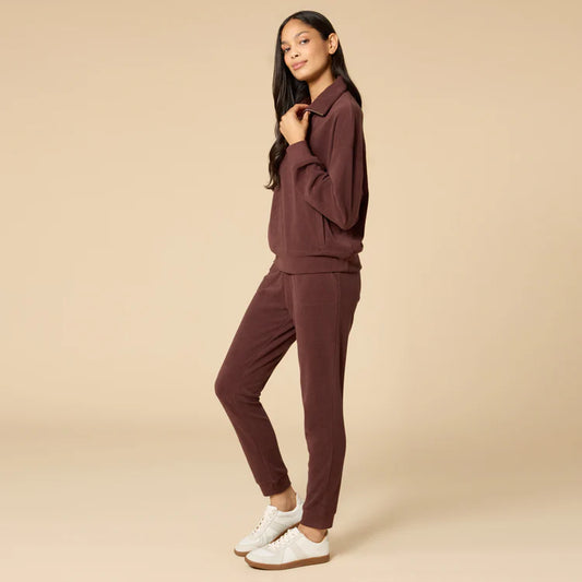 Softies Vintage Velvet 1/4 Zip with Jogger- Espresso
