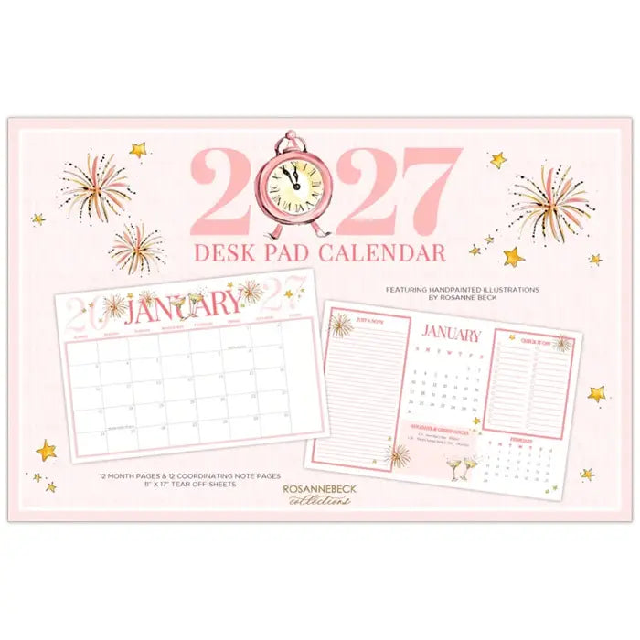 Desk Pad 2027 Calendar Handpainted Holiday Icons