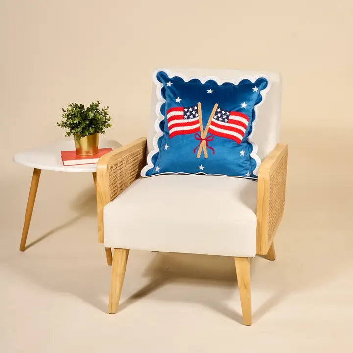 Scalloped Square Throw Pillow American Flags