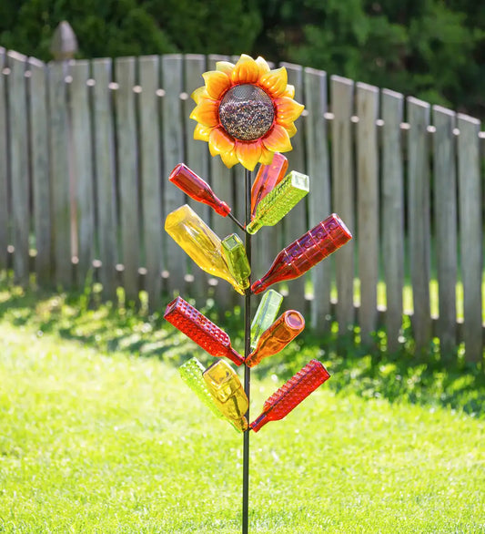 62"H Sunflower Bottle Tree Garden Decor & Bird Feeder