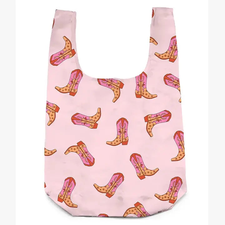 2-in-1 Bag Charm & Reusable Shopper Bag - Pink Cowgirl Boot