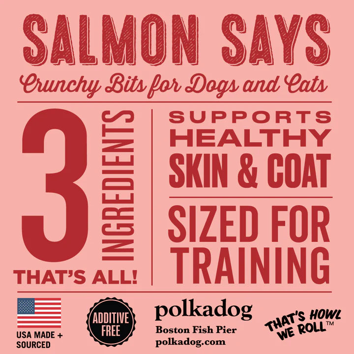 Polkadog Salmon Says Recipe Dehydrated Training Bits Crunchy Dog & Cat Treats - 2oz tube
