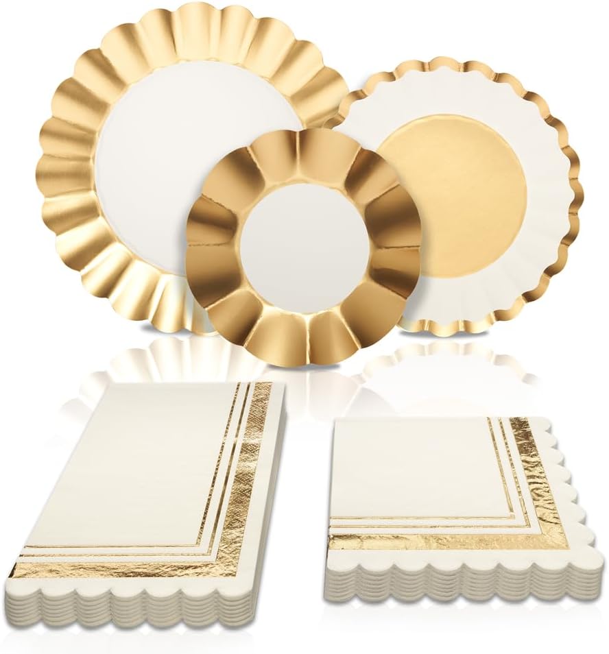 Charger Plate Gold & White - 8 Pack