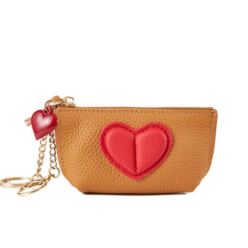 Top Grain Leather Heart Zipper Key Wallet