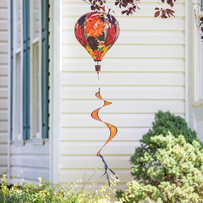 Fall Floral Hot Air Balloon Wind Spinners Outdoor Hanging