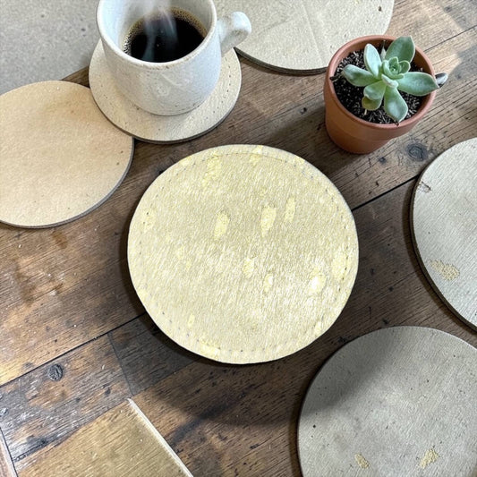Gold Cowhide Coaster - Set Of 4