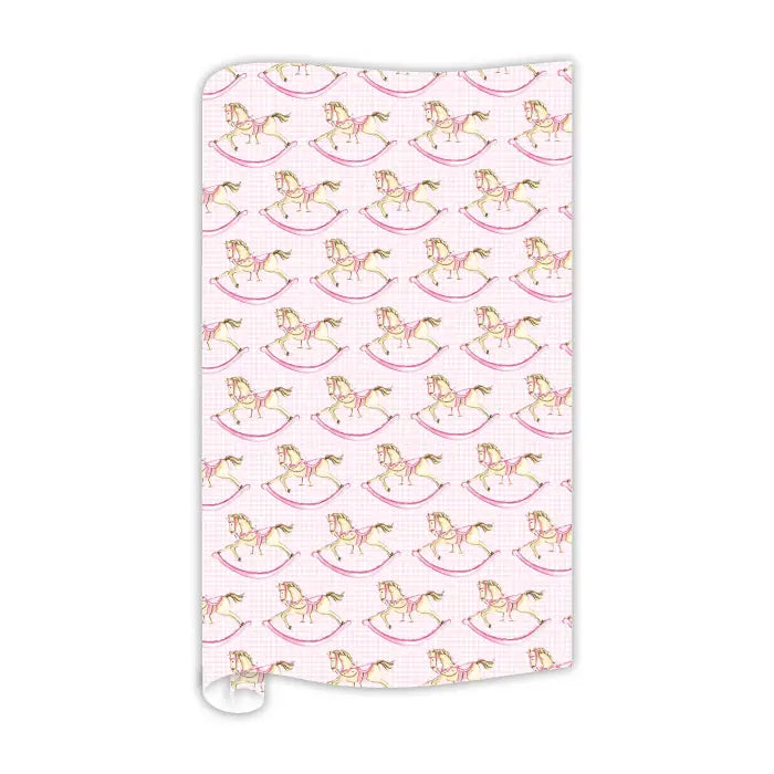 Handpainted Pink Rocking Horses Wrapping Paper - 8ft