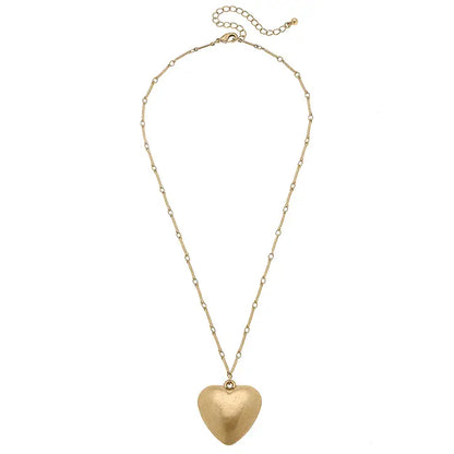 Eden Puffy Worn Gold Heart Necklace