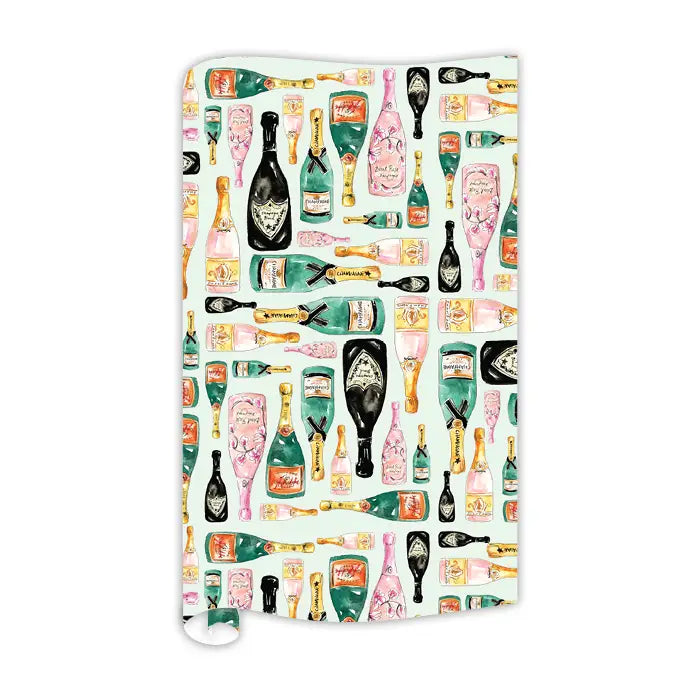 Handpainted Champagne Bottles Wrapping Paper- 8 ft