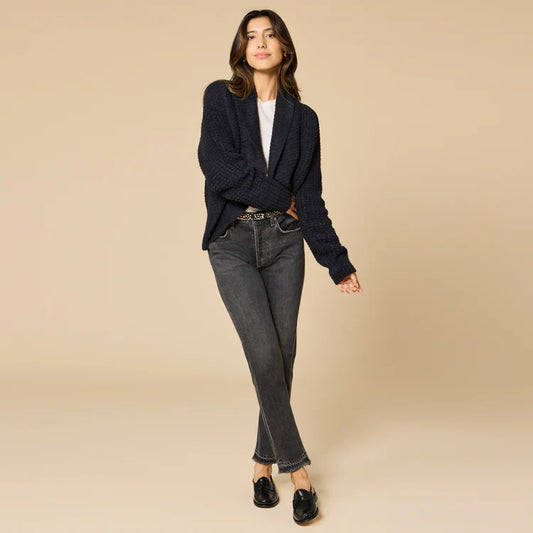 Waffle Marshmallow Cocoon Cardigan- Black