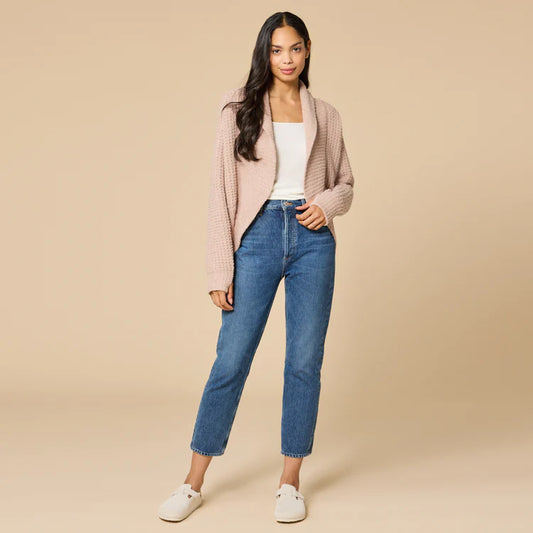 Waffle Marshmallow Cocoon Cardigan- Coco