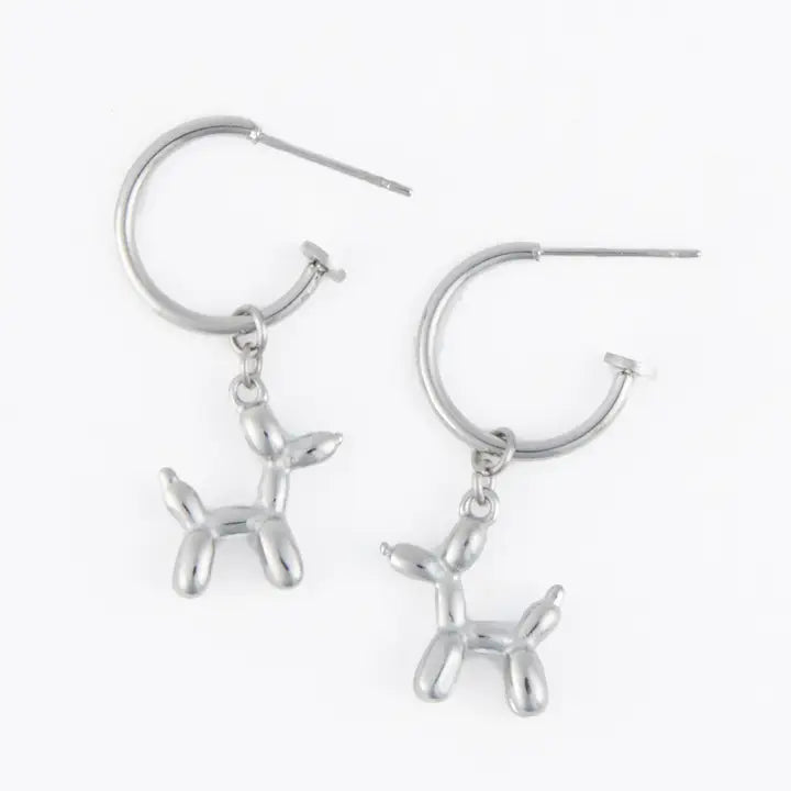 Dog Charm C Hoop Earrings