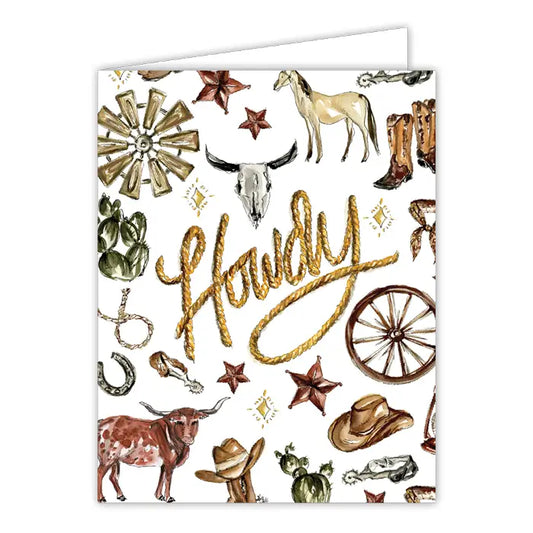 RosanneBeck Collections Texas Themed Handpainted Howdy Western Icons Greeting Card