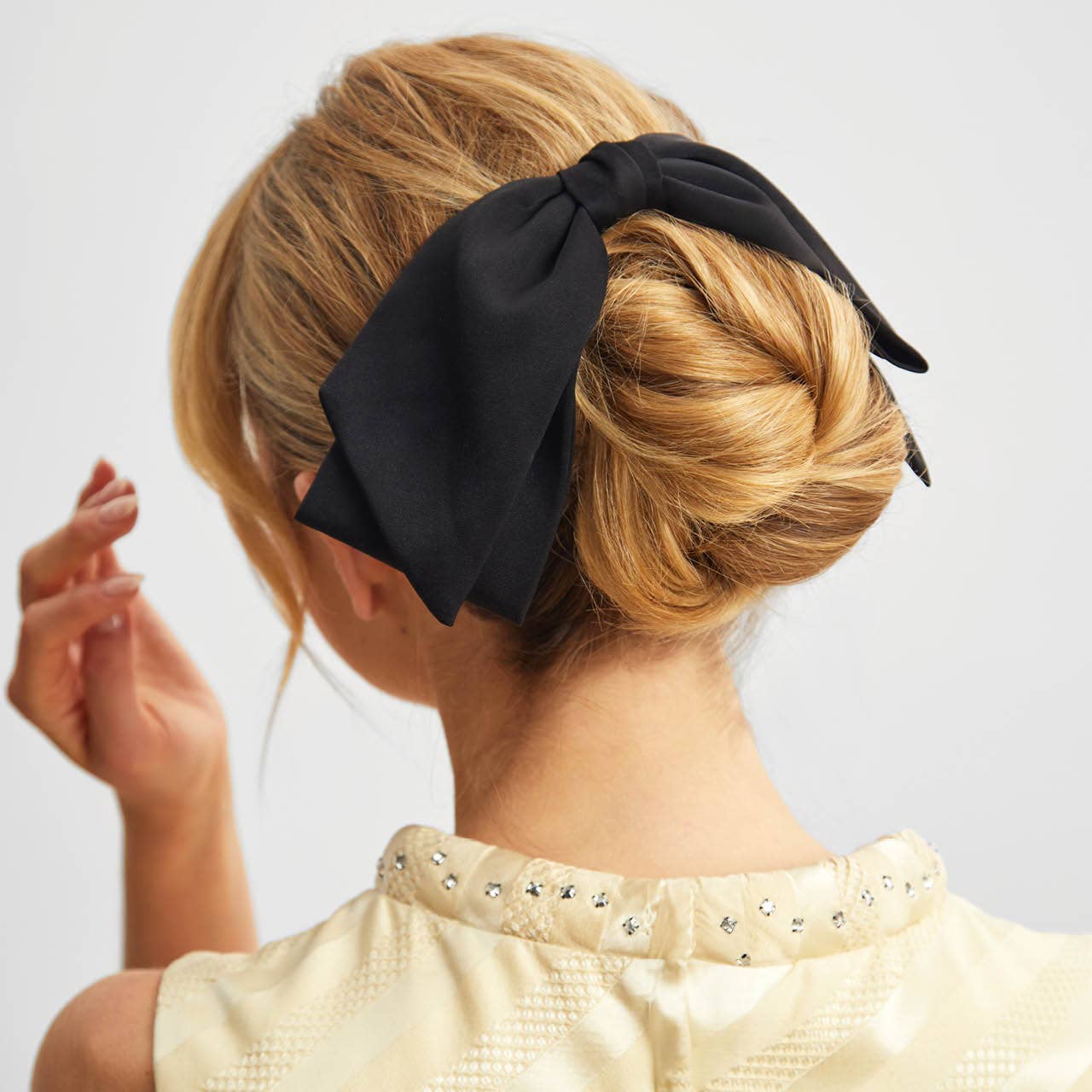 Fabric Bow Hair Clip - Black