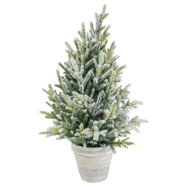 23” Flocked Tree in White Planter