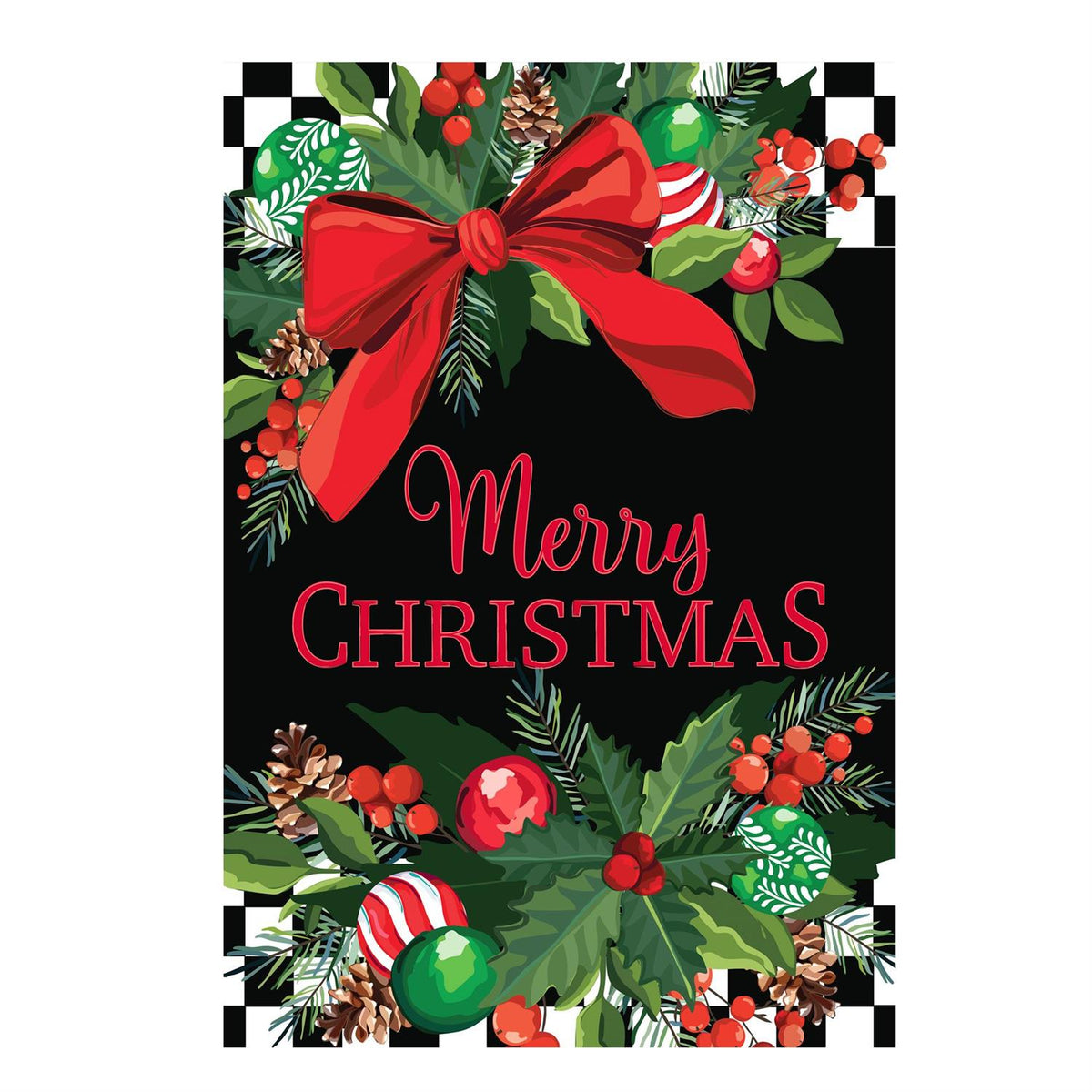 Merry Christmas Checkered Floral Garden Flag