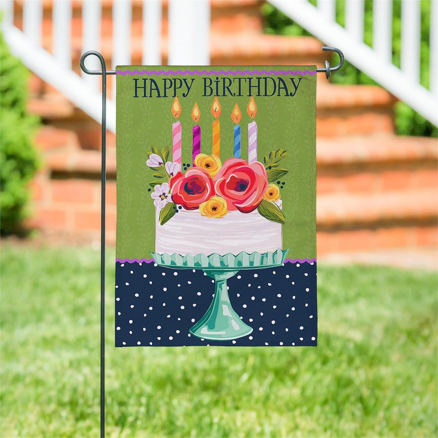 Floral Happy Birthday Cake Garden Flag
