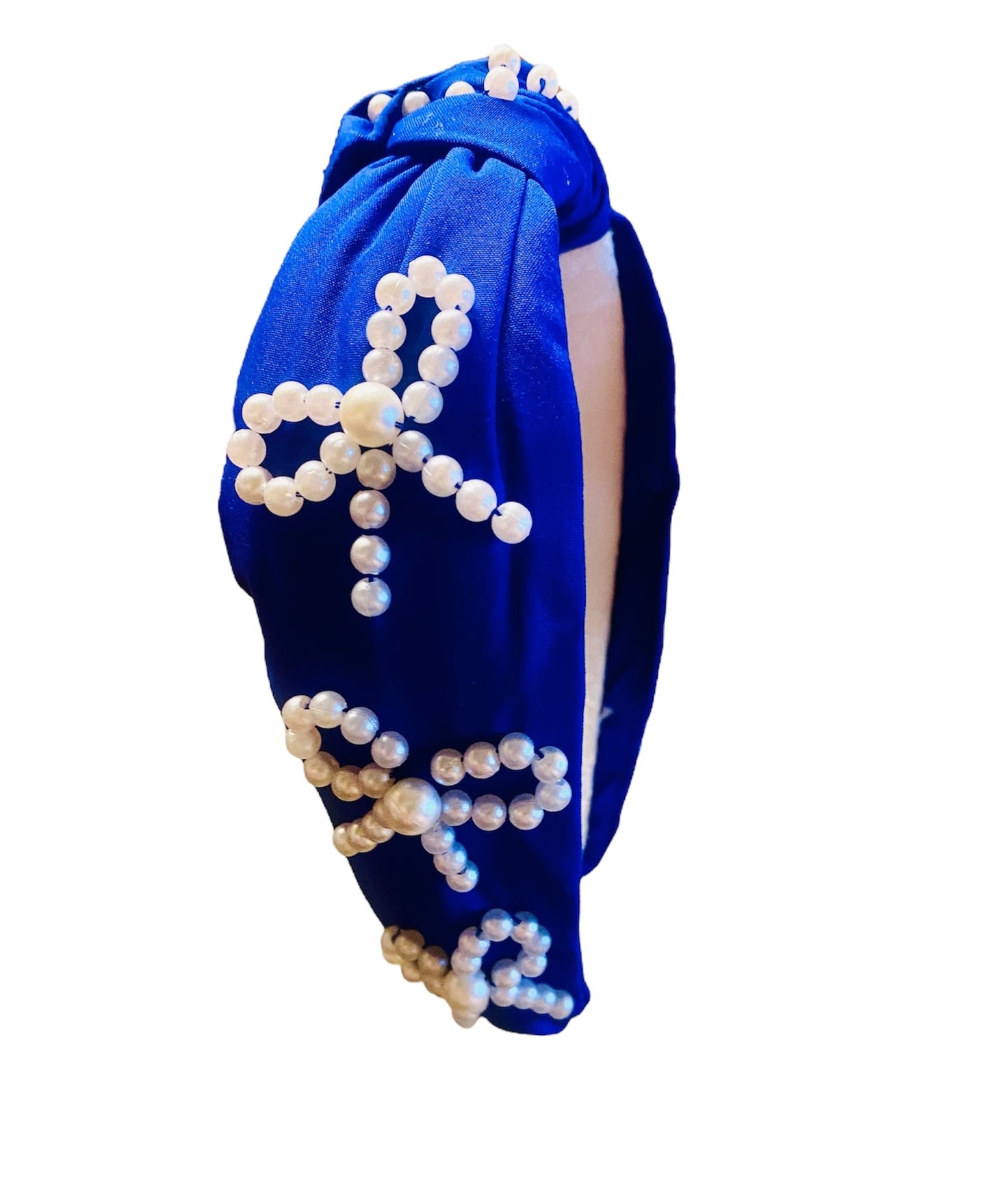 Embellished Pearl Bow Royal Blue Knotted Headband