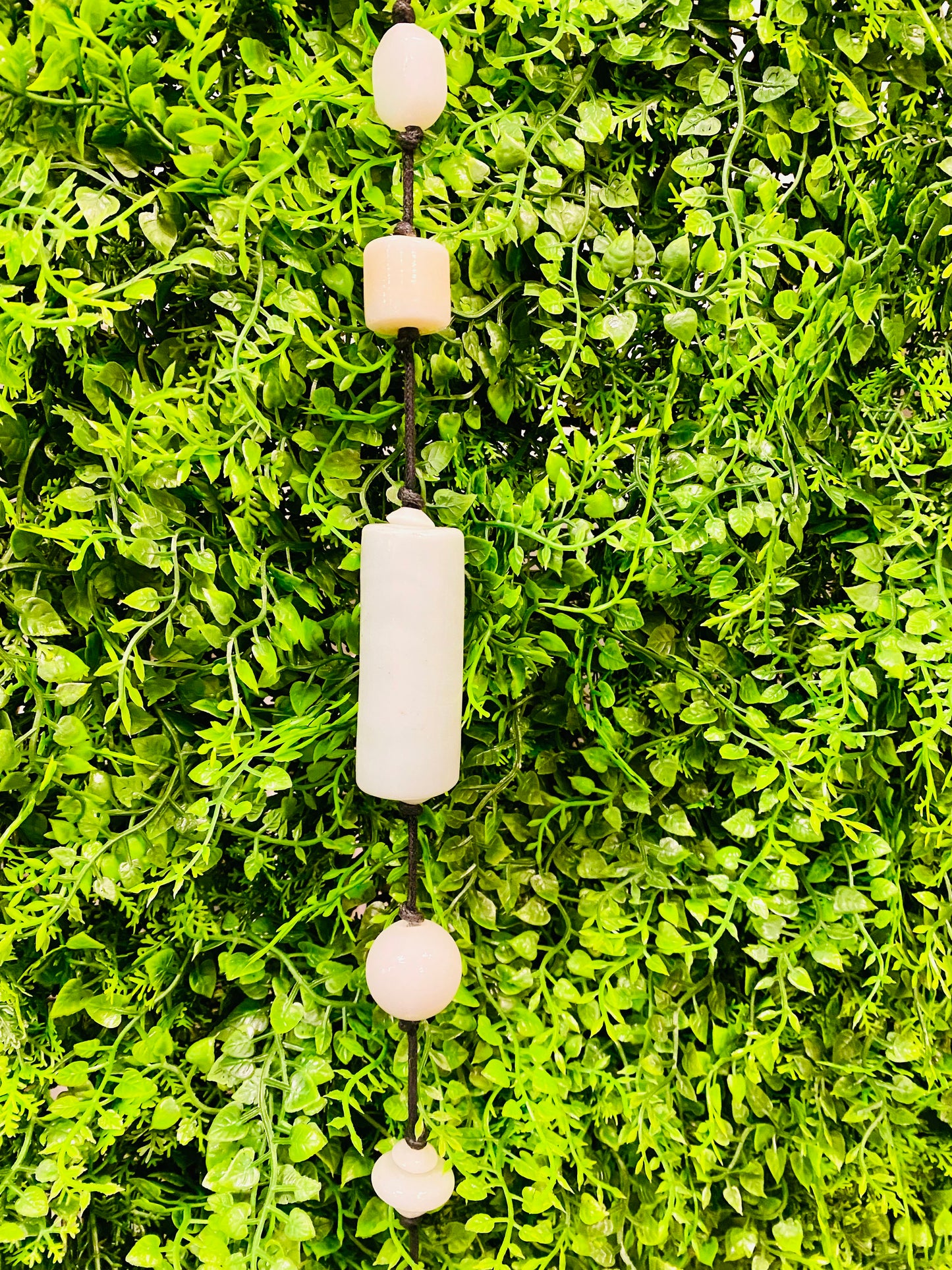 Moksha India Imports Purity White Milk Glass 24" Long Twirling Blown Art Glass Beads with Nana Bell Wind Chime