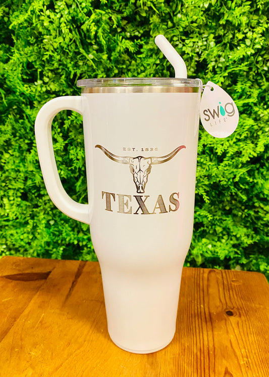 Swig Life Diamond Shimmer White Texas Mega Mug Tumbler (40oz)