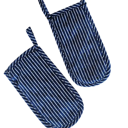 Navy Pinstripe Silli Pot Handle Set of 2