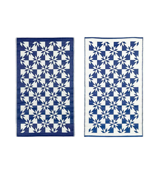 Patriotic Navy and White Stars Reversible Weather-Resistant Outdoor Rug - 3x5