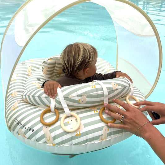 Interactive Baby Float Duck Sage Stripe