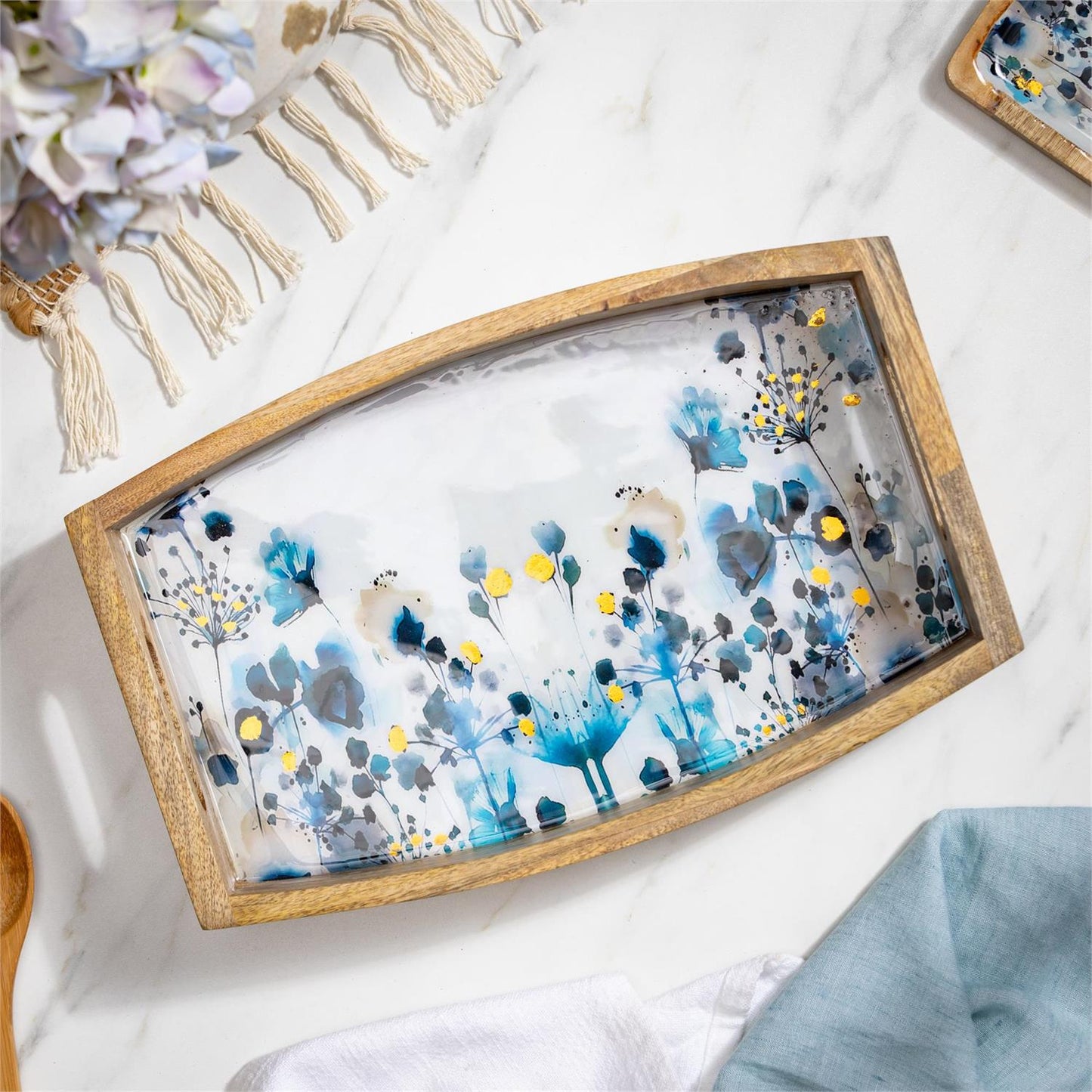 Gilded Meadow Wood Tray with Handles