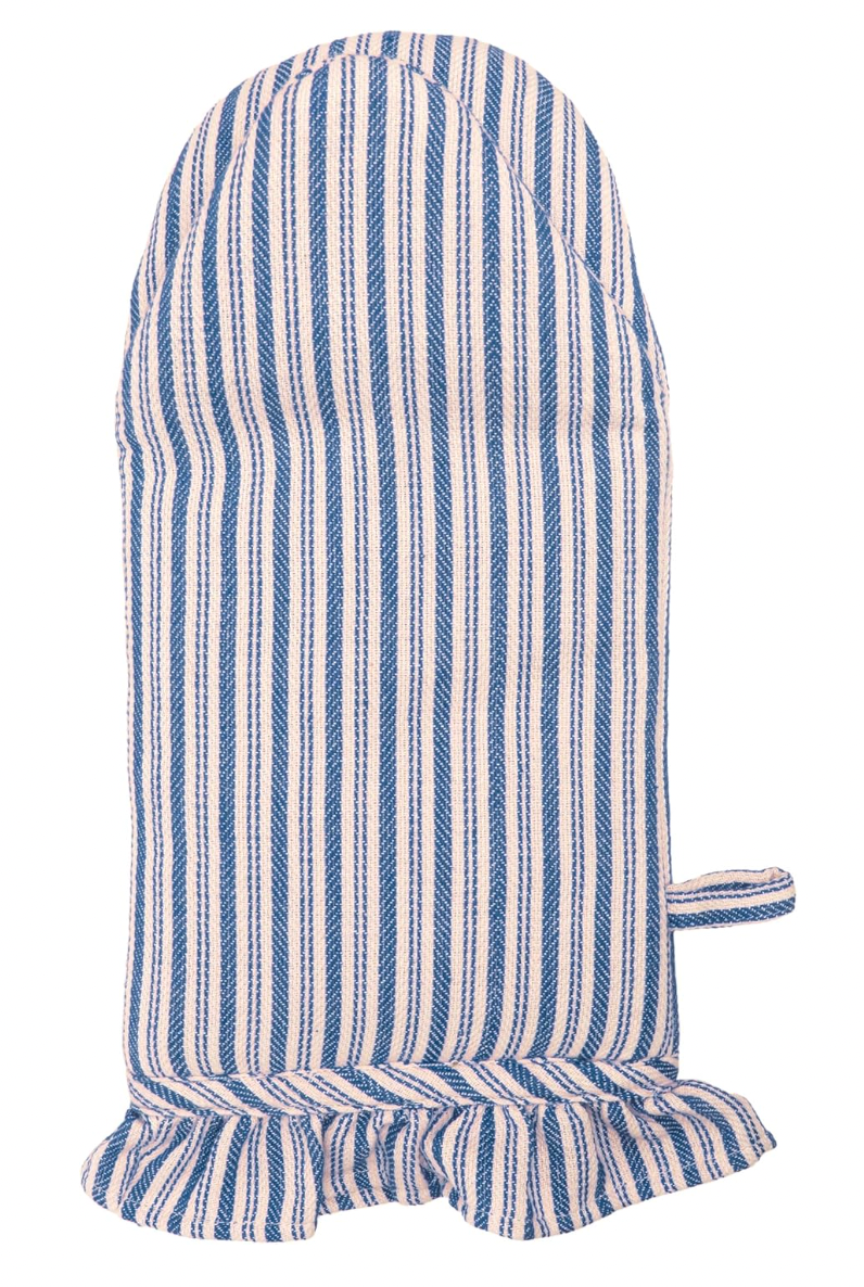 Blue Ticking Oven Mitt and Tea Towel Set