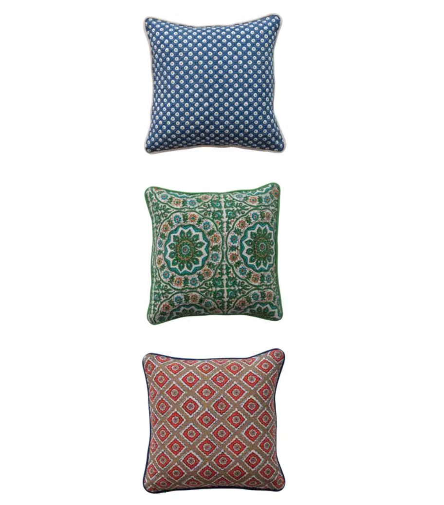 Square Cotton Block Print Pillow