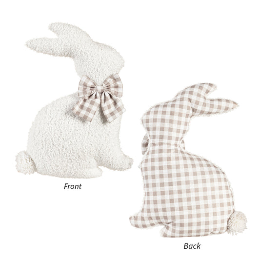 15" Shaped Pillow Embroidering, Bunny with Checkered Bow & Fluffy Tail
