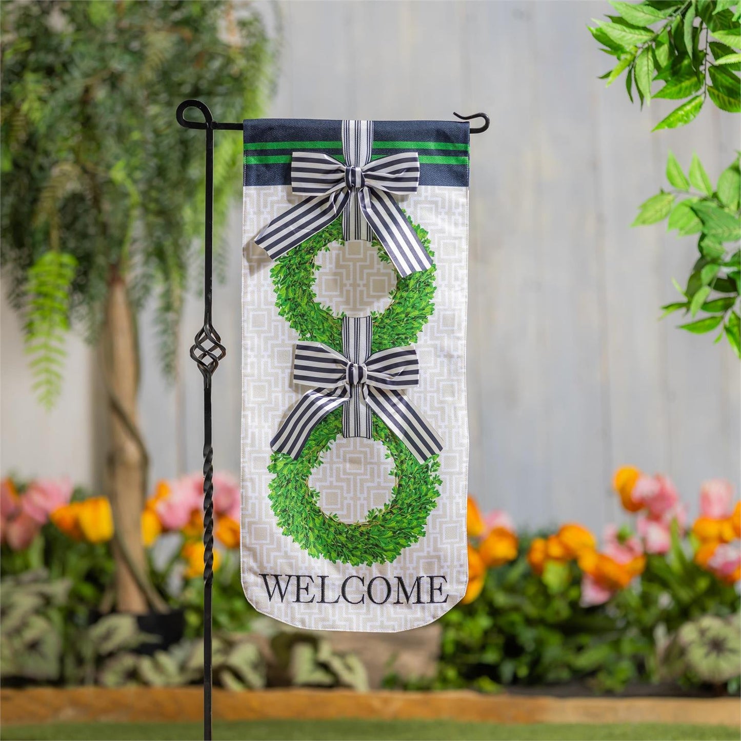 Boxwood Wreaths Welcome Garden Flag