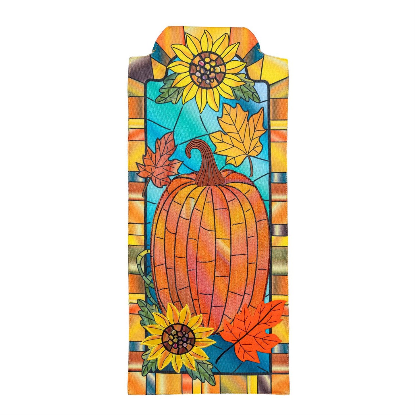 Stained Glass Pumpkin Fall Garden Flag