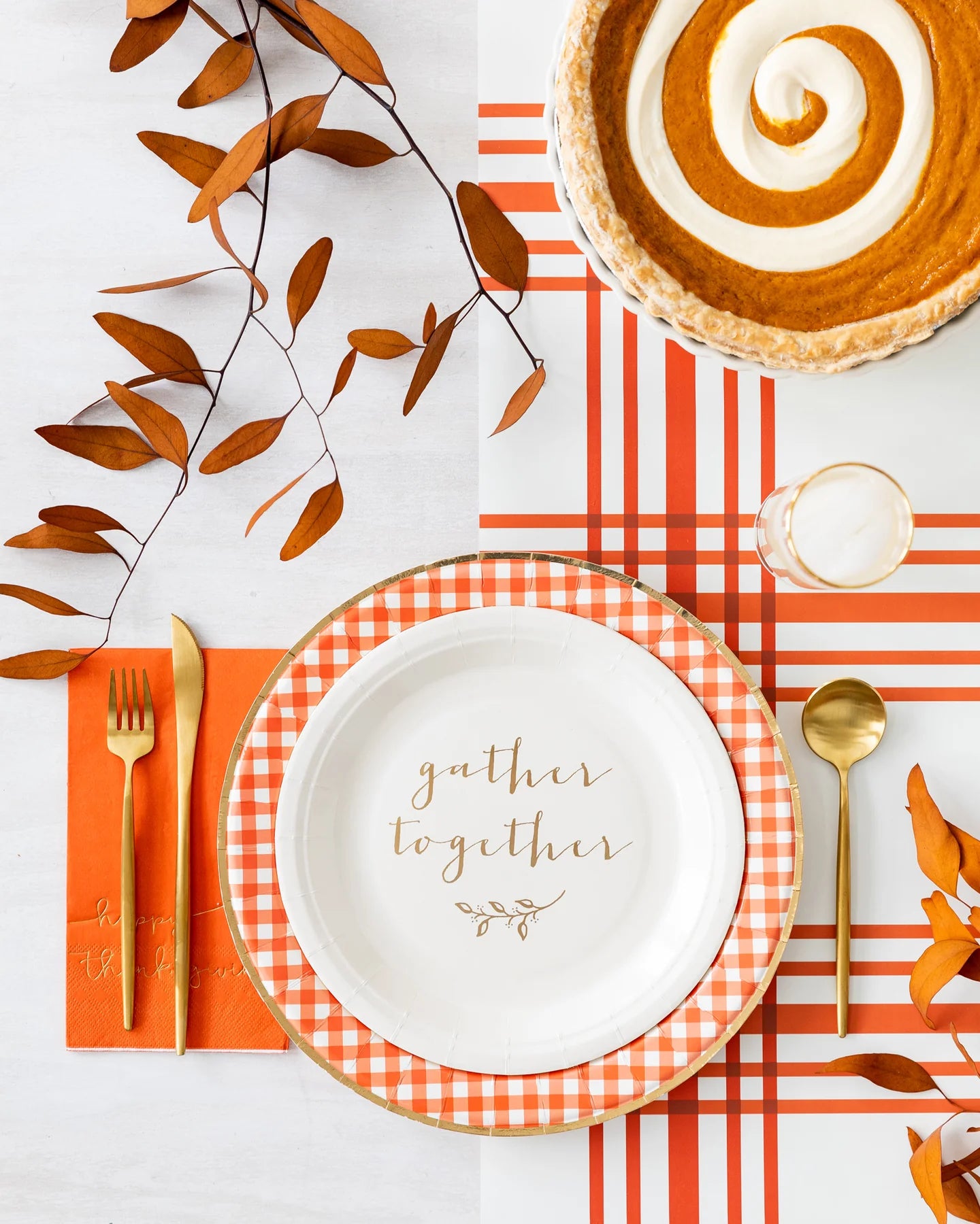 Cream and Rust Red Harvest Plaid Table Runner