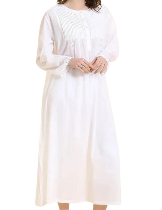 Victorian Classics Sleepwear White Cotton Tara Long Sleeve Nightgown