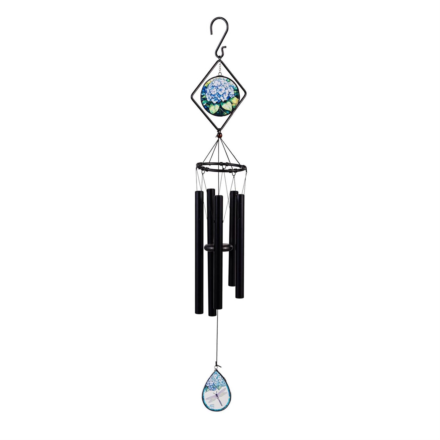 Stained Glass Hand-Tuned Hydrangeas Wind Chime 36"