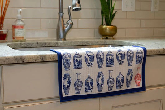 Chinoiserie Blue and White Double-Sided Tea Towel