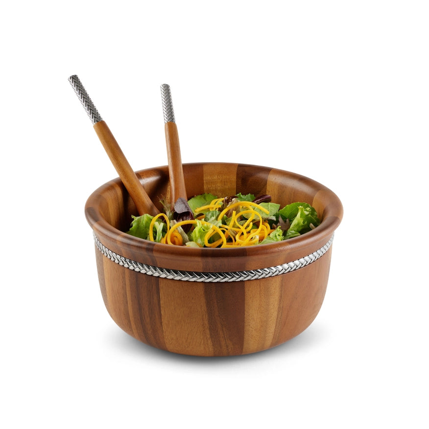 Nambe Braid Round Salad Bowl With Servers