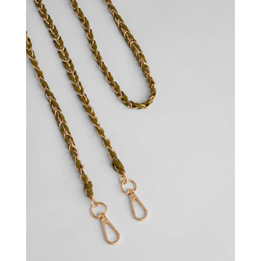 Gold Chain & Olive Green Weave Pom Strap