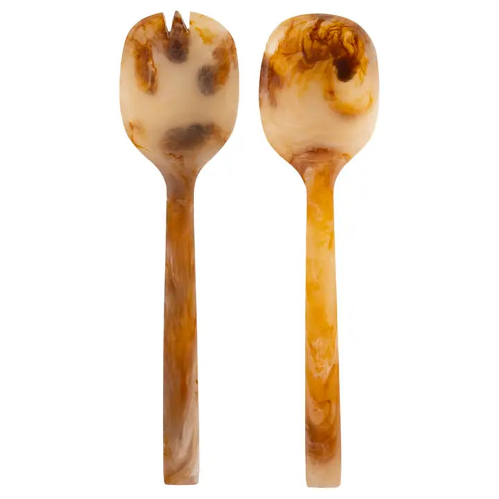 11.5" Umber & Cream Resin Serving Set