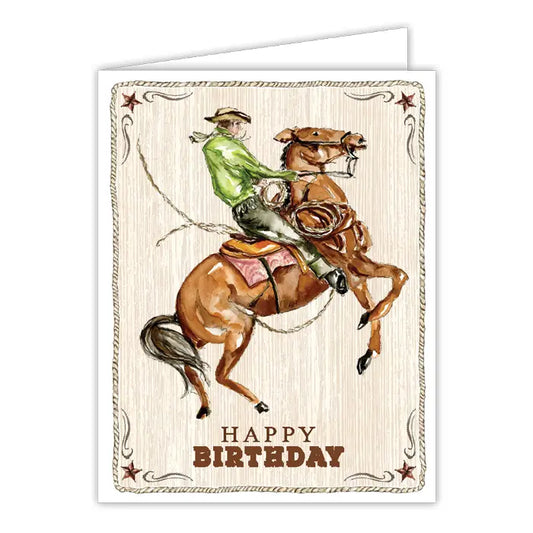 RosanneBeck Handpainted Texas Themed Birthday Card - Happy Birthday Working Cowboy Greeting Card