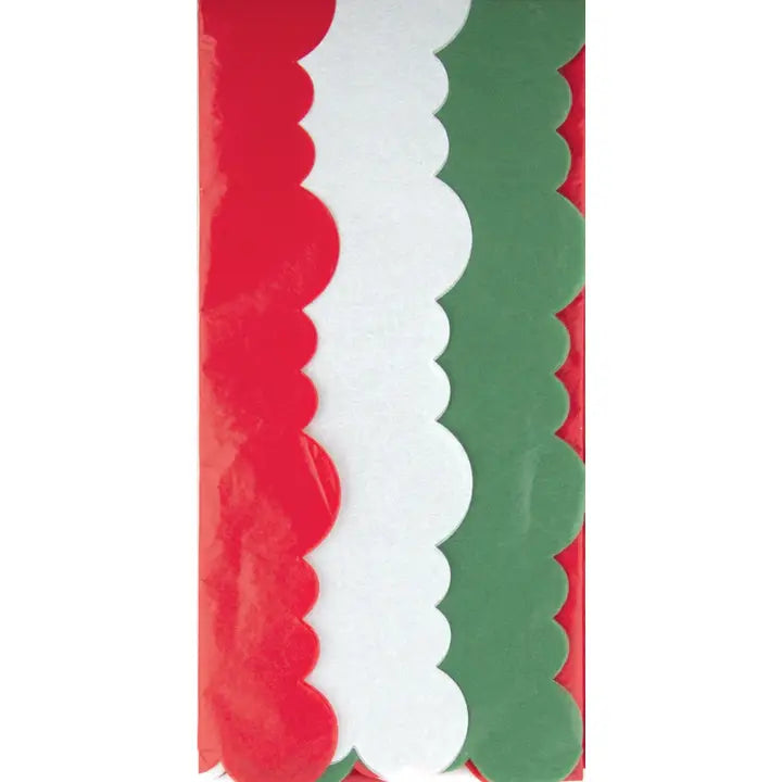 Scalloped Multicolor Tissue Pack-Red Green & White