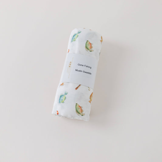 Gone Fishing Organic Muslin Blanket