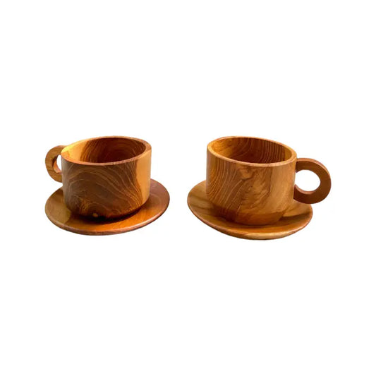 Teak Wood Coffee/Tea Cup & Saucer Set